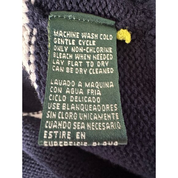 Lauren Ralph Lauren Navy White Striped Knit Sweater Small Petite Crest Preppy - Picture 9 of 9